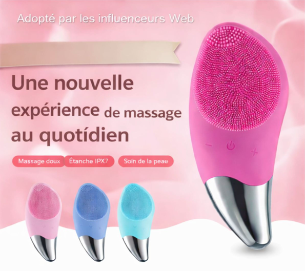 Brosse nettoyante électrique imperméable pour le visage, rechargeable et exfoliante.