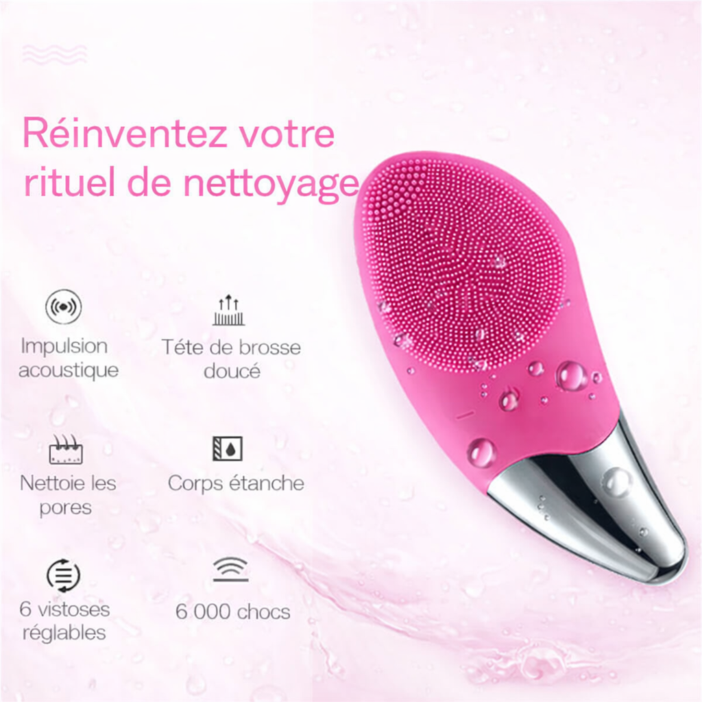 Brosse nettoyante électrique imperméable pour le visage, rechargeable et exfoliante.