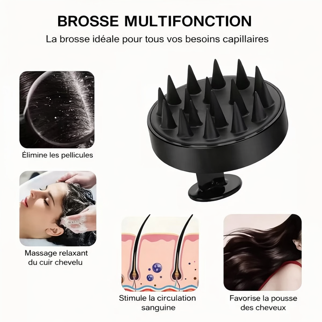 Brosse de douche en silicone douce pour le corps, le visage et les cheveux, exfoliante et adaptée aux peaux sensibles.