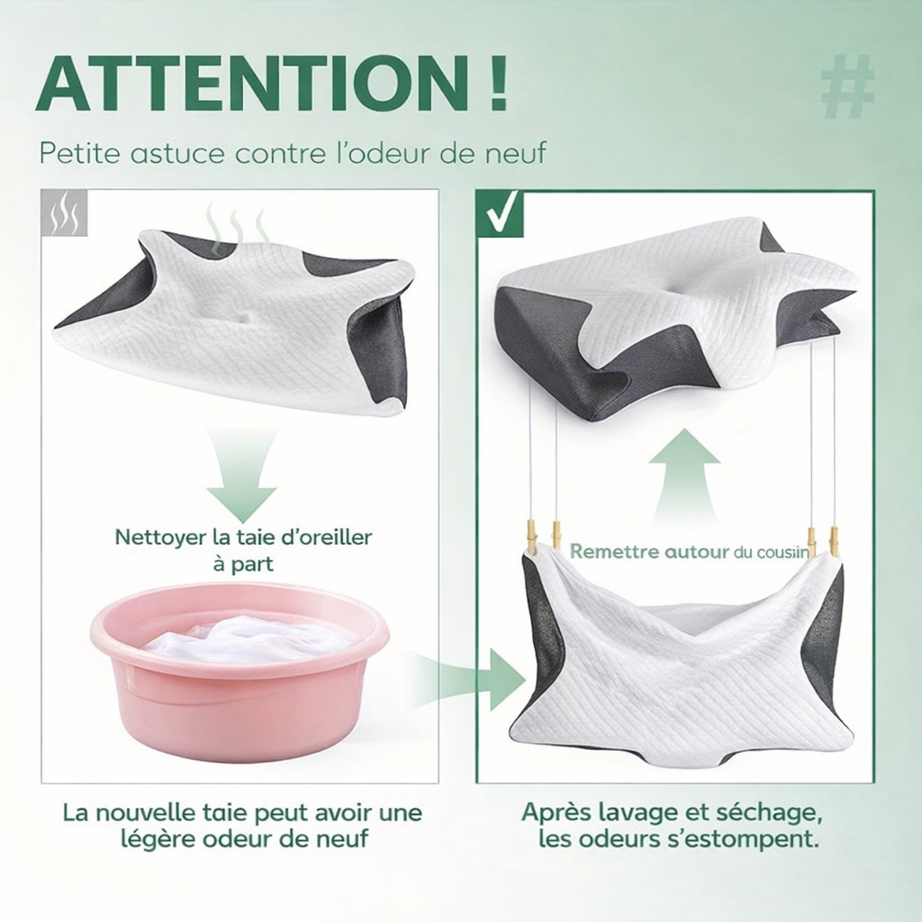 Oreiller anti-ronflement ergonomique en mousse à mémoire de forme, soulage les cervicales, améliore la respiration et favorise un sommeil profond.