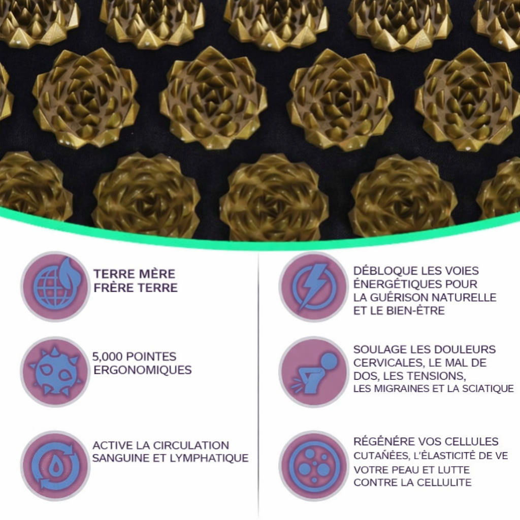 Tapis d’acupression avec oreiller pour soulager les tensions et favoriser la relaxation.