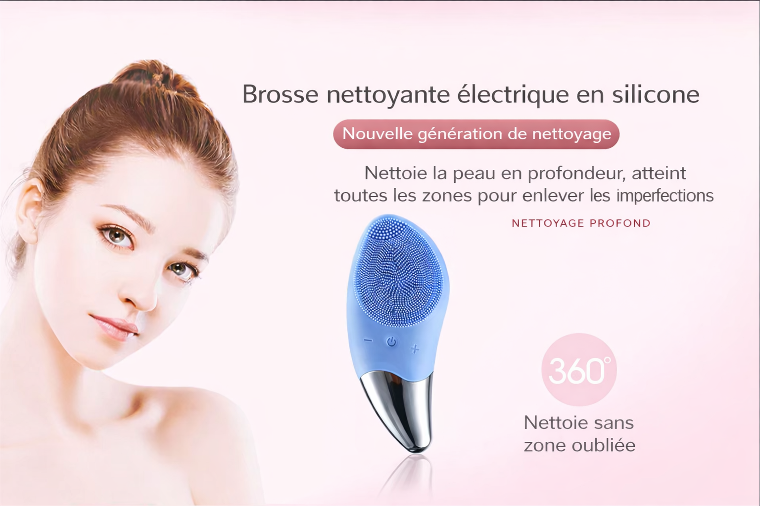 Brosse nettoyante électrique imperméable pour le visage, rechargeable et exfoliante.